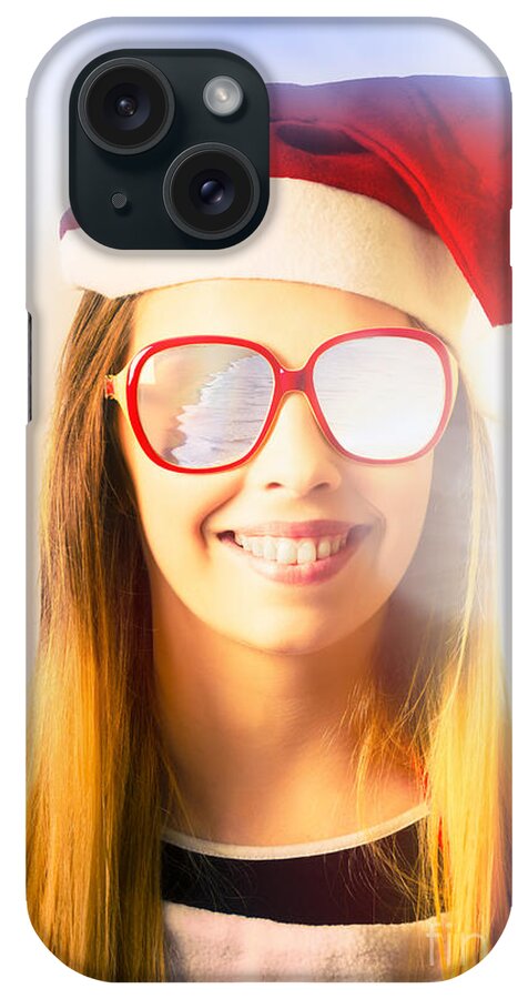 Australia iPhone Case featuring the photograph Santa hat woman celebrating Christmas in Australia by Jorgo Photography
