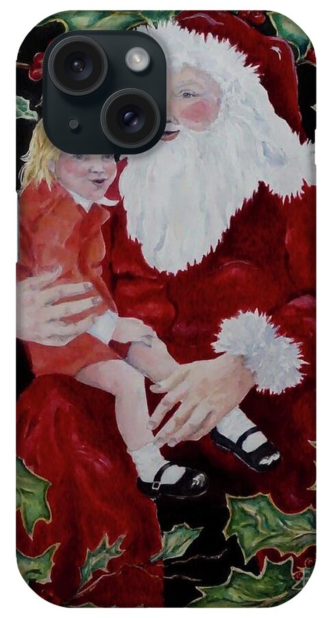 Santa Painting iPhone Case featuring the painting Santa, I want _ by Genie Morgan