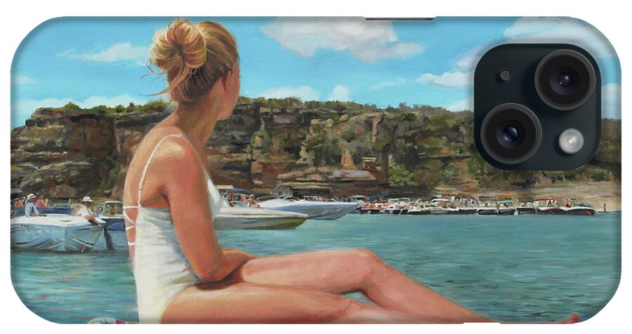 Landscape iPhone Case featuring the painting Saturday at the Lake by Emily Olson