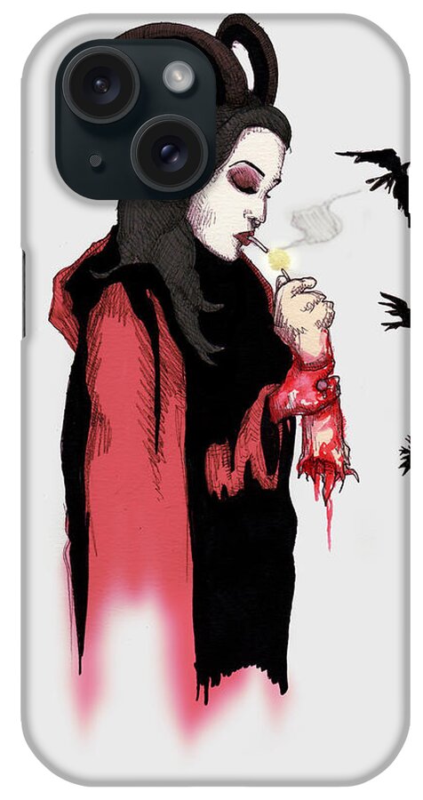 Smoking iPhone Case featuring the drawing Savage Smoke Break by Ludwig Van Bacon