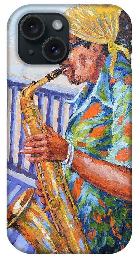 Music iPhone Case featuring the painting Saxophone Player by Jyotika Shroff