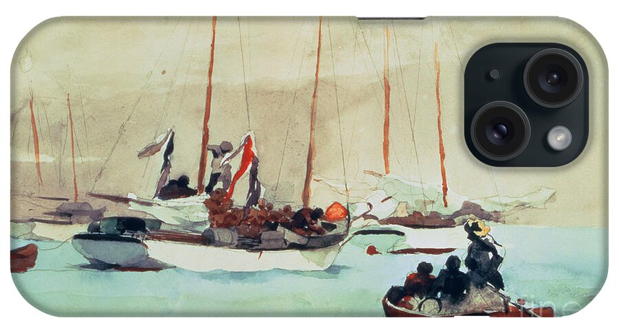 Boat iPhone Case featuring the painting Schooners at Anchor in Key West by Winslow Homer