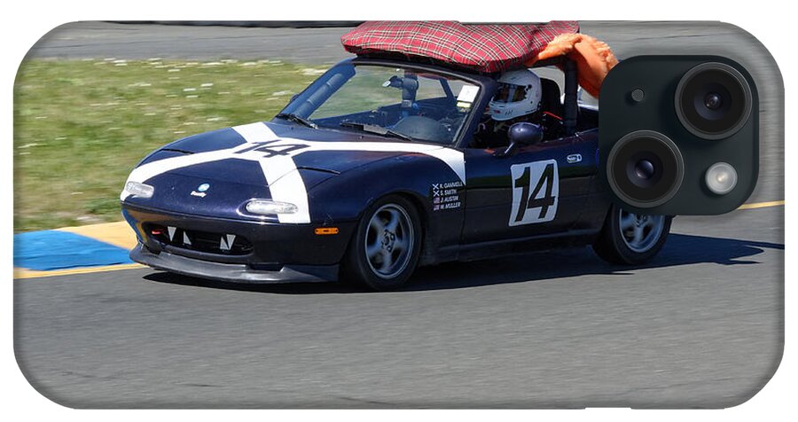 Sports iPhone Case featuring the photograph Scotty We Need More Power -- Mazda Miata at the 24 Hours of LeMons Race in Sonoma, California by Darin Volpe