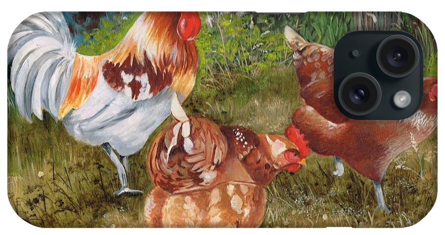 Fowls iPhone Case featuring the painting Scratching Pecking Pals by Val Stokes