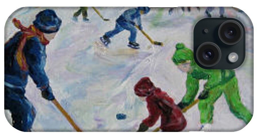 Family iPhone Case featuring the painting Scrimmage on the Farm Pond by Naomi Gerrard