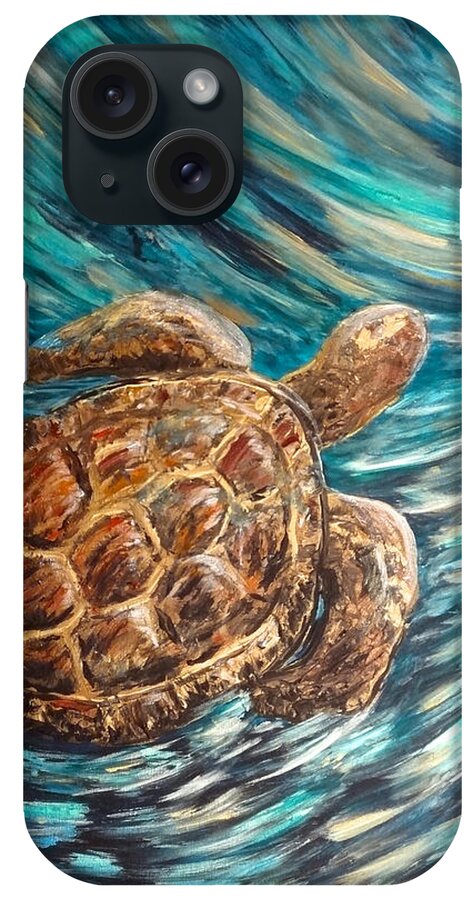 Sea iPhone Case featuring the painting Sea Turtle Wave Guam by Michelle Pier