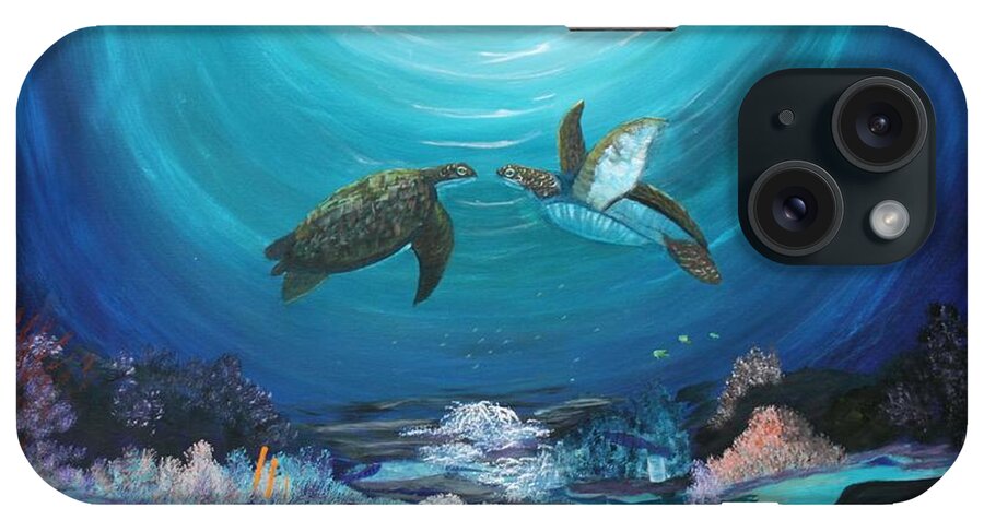 Sea iPhone Case featuring the painting Sea Turtles Greeting by Myrna Walsh