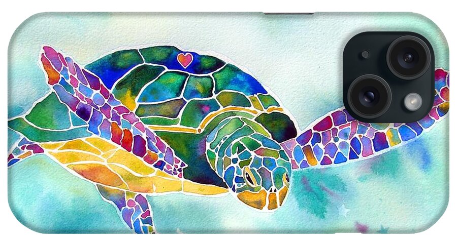  Sea Turtle Paintings iPhone Case featuring the painting Sea Weed Sea Turtle by Jo Lynch