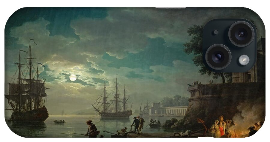 Art iPhone Case featuring the painting Seaport By Moonlight by Claude-Joseph Vernet