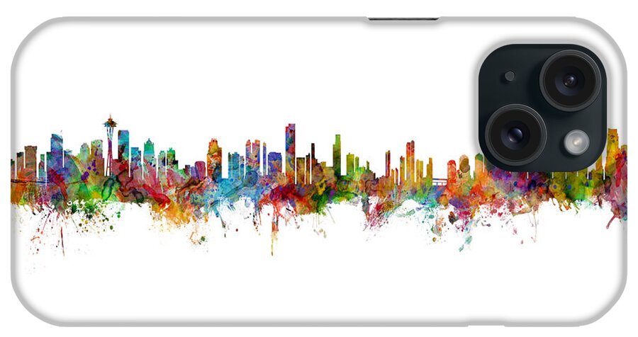 Miami iPhone Case featuring the digital art Seattle, Honolulu and Miami Skylines Mashup by Michael Tompsett