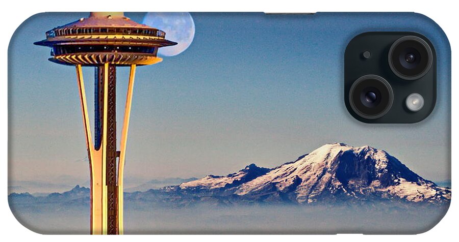Seattle Needle iPhone Case featuring the photograph Seattle Needle at Moonrise by Russ Harris
