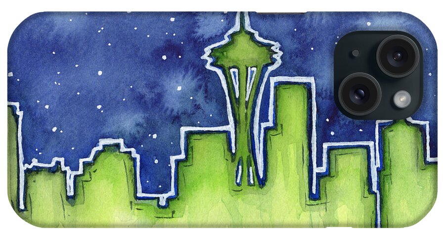 Watercolor iPhone Case featuring the painting Seattle Night Sky Watercolor by Olga Shvartsur