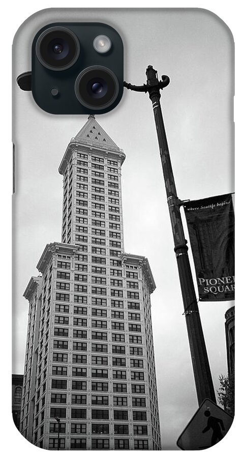 America iPhone Case featuring the photograph Seattle - Pioneer Square Tower 2007 BW by Frank Romeo