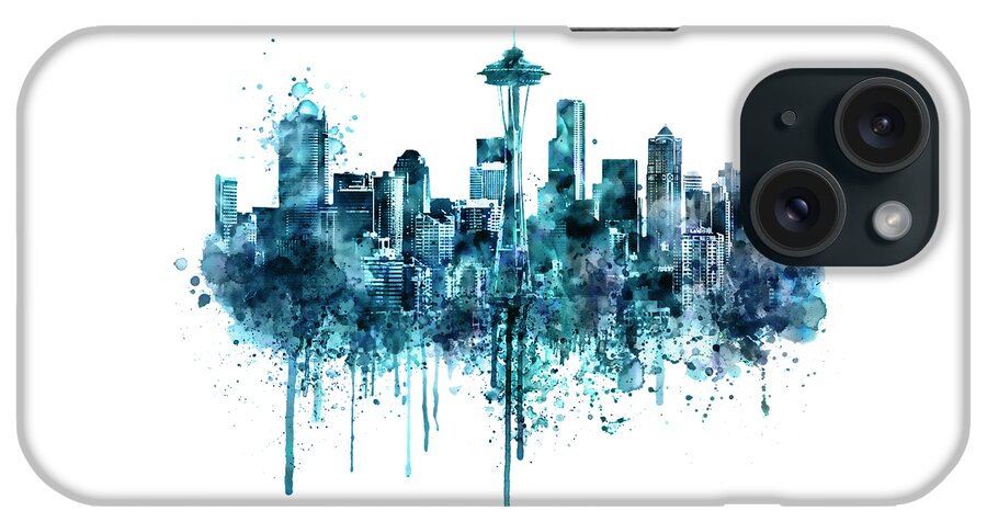 Seattle iPhone Case featuring the painting Seattle Skyline Monochrome watercolor by Marian Voicu