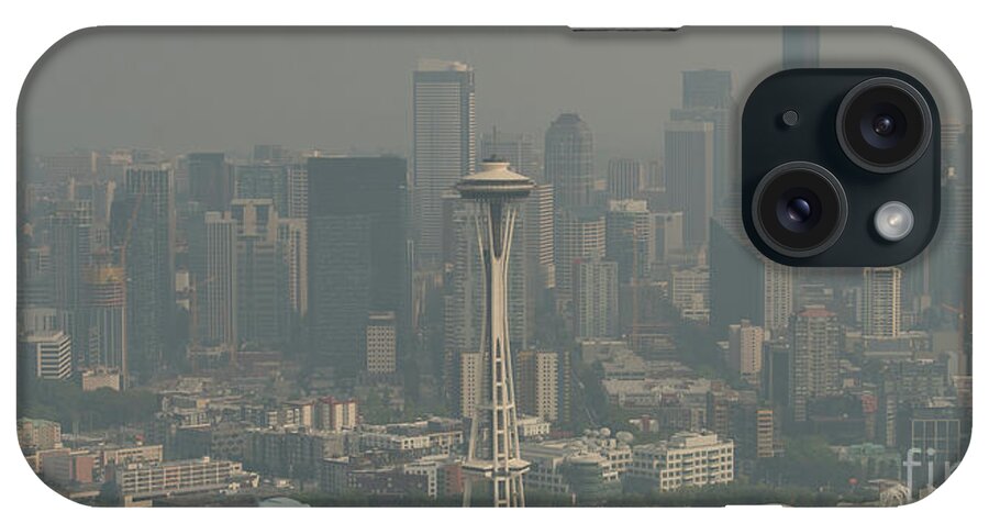 Seattle Skyline iPhone Case featuring the photograph Seattle Skyline with Wildfires Smoke and Haze by David Oppenheimer