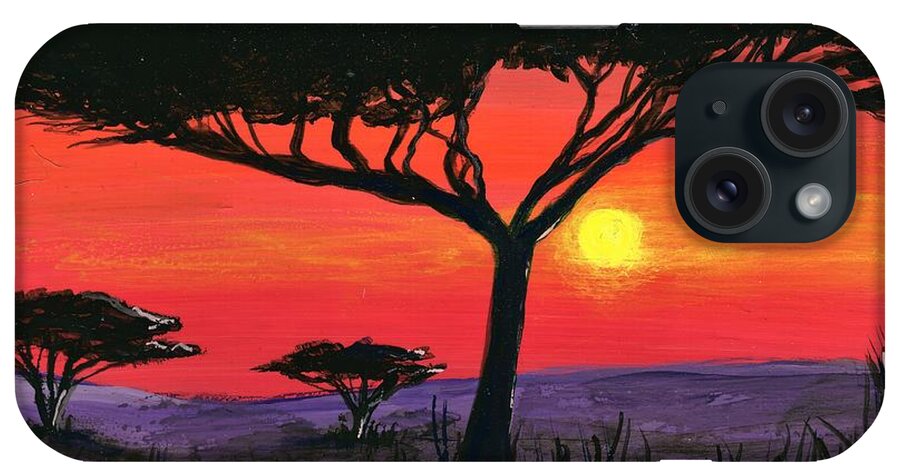 #africa #kalarari #landscapes #sunsets #botswana #sunsets iPhone Case featuring the painting Kalahari by Allison Constantino