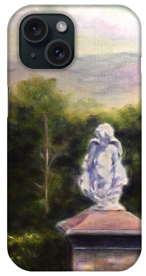 Cherub Statue Art Landscape iPhone Case featuring the painting Serenity by Dr Pat Gehr