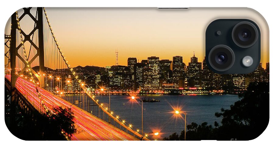 Architecture iPhone Case featuring the photograph SF Bay Bridge Dusk by Dean Birinyi
