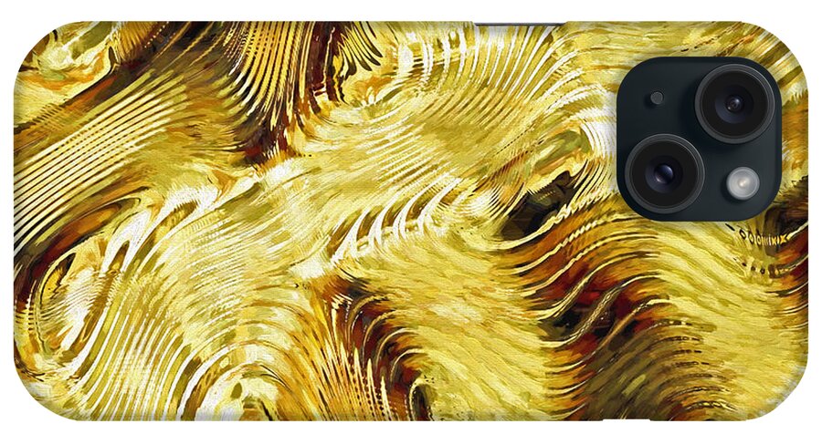 Shades Of Gold Ripples Abstract iPhone Case featuring the digital art Shades of Gold Ripples Abstract by Sandi OReilly