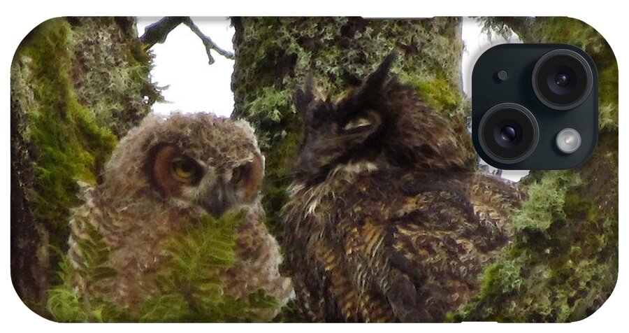 Great Horned Owl And Owlet iPhone Case featuring the photograph Sharing Ancient Wisdoms by I'ina Van Lawick