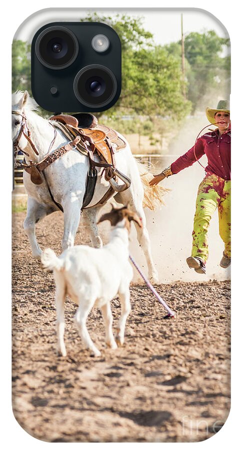 1 Person iPhone Case featuring the photograph Shawnee Sagers Goat Roping Competition by Jim DeLillo