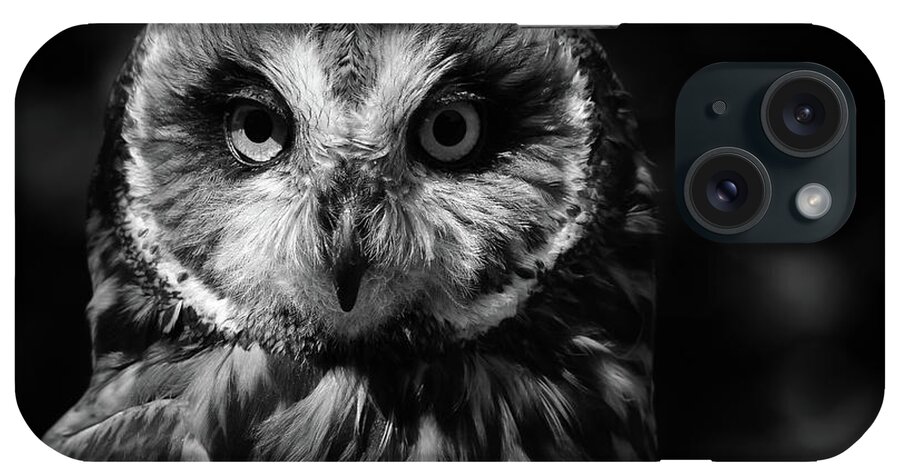 Black And White Photogrpahy- Fine Art Photography - #raeannmgarrett #owls - Owls - #forowllovers- Short Eared Owl- Owls- Images Of Rae Ann M. Garrett iPhone Case featuring the photograph She Is by Rae Ann M Garrett