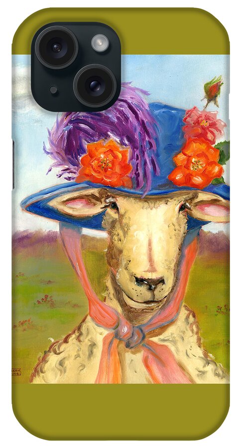 Sheep iPhone Case featuring the painting Sheep in Fancy Hat by Susan Thomas