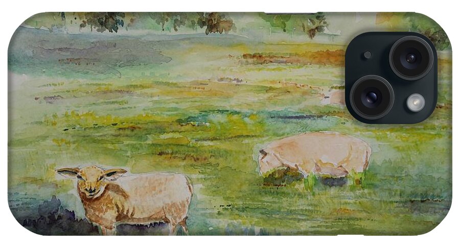 Sheep iPhone Case featuring the painting Sheep in pasture by Geeta Yerra