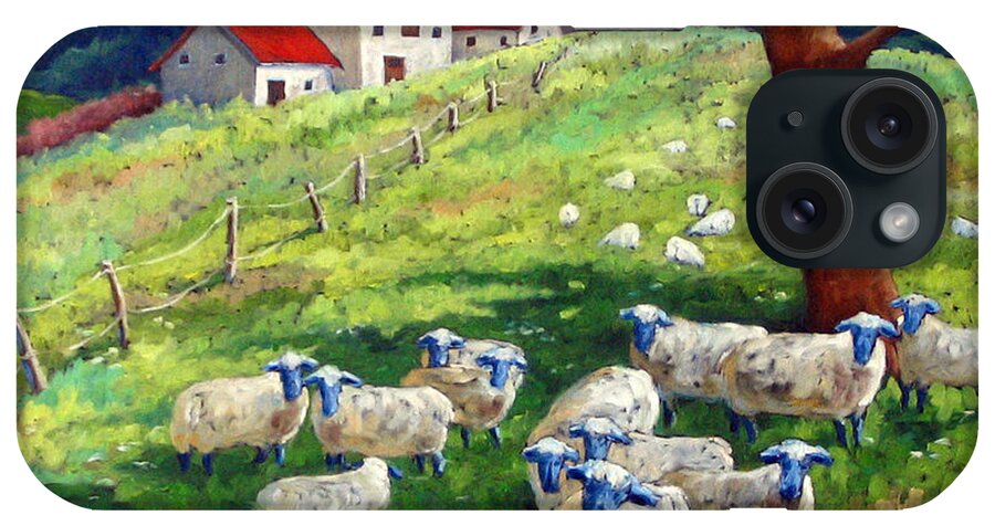 Sheep iPhone Case featuring the painting Sheeps in a field by Richard T Pranke