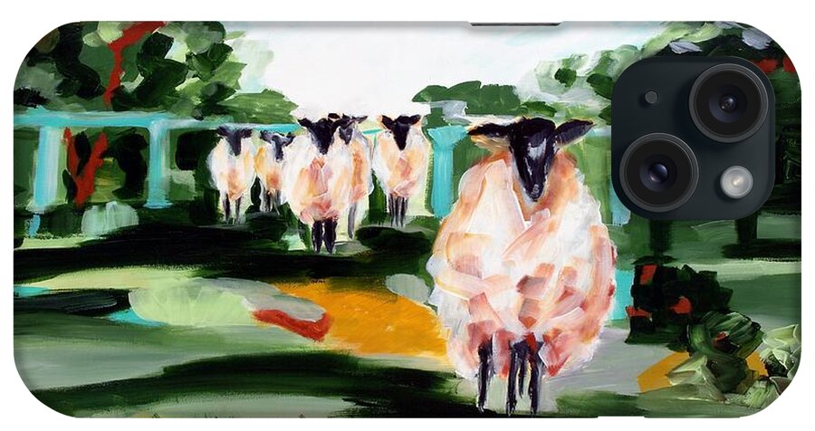 Abstract Landscape iPhone Case featuring the painting Sheeps by Lidija Ivanek - SiLa