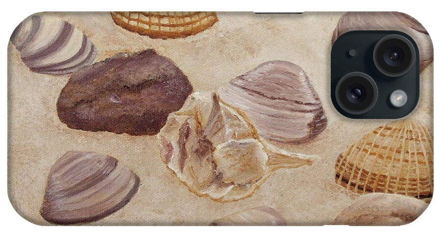 Shells Paintings iPhone Case featuring the painting Shells and Stones by Angeles M Pomata