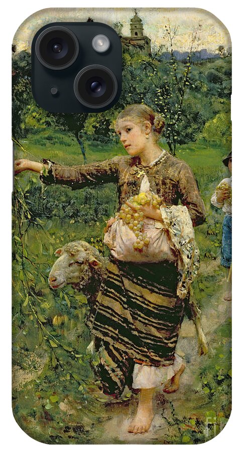 Shepherdess iPhone Case featuring the painting Shepherdess carrying a bunch of grapes by Francesco Paolo Michetti
