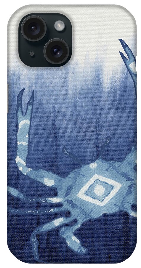 Blue Crab iPhone Case featuring the painting Shibori Blue 4 - Patterned Blue Crab over Indigo Ombre Wash by Audrey Jeanne Roberts