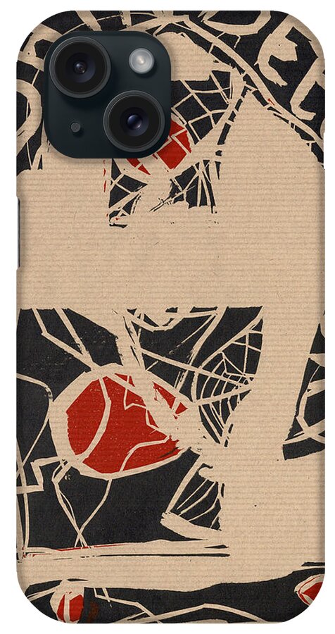 Poster iPhone Case featuring the relief Shin Detonator A4 lino 7 by Edgeworth Johnstone