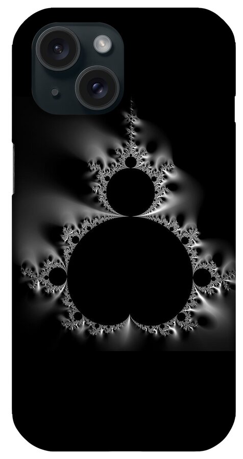 Mandelbrot iPhone Case featuring the digital art Shiny cool Mandelbrot Set black and white by Matthias Hauser