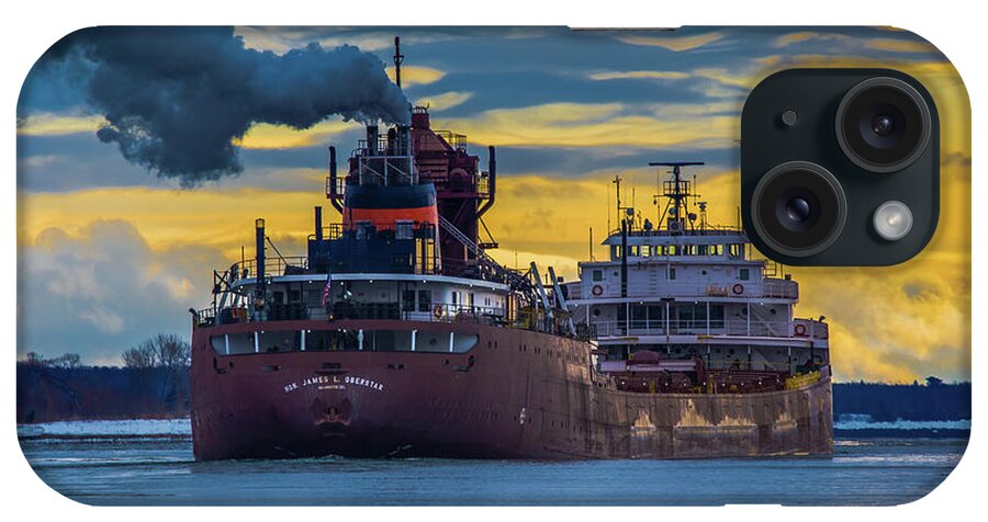Ship iPhone Case featuring the photograph Ship Hon. James L. Oberstar Winter Sunrise -6878 Great Lake Freighters by Norris Seward