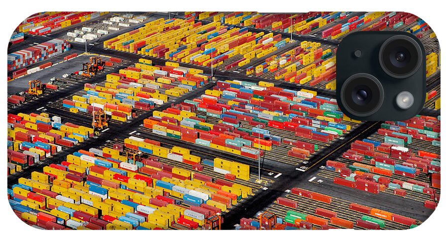 Heavy Industry iPhone Case featuring the photograph Shipping Container Yard by Phil Degginger