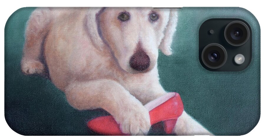 Dog With Shoe iPhone Case featuring the painting Shoe Fetish by Marg Wolf