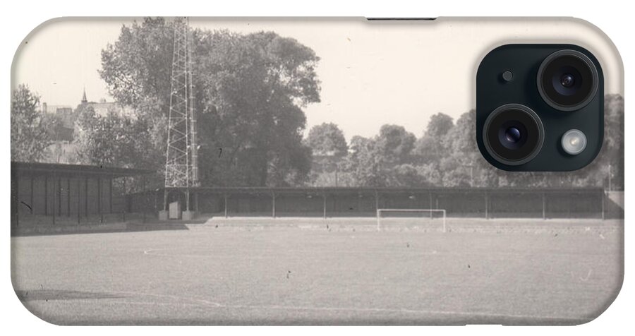  iPhone Case featuring the photograph Shrewsbury - Gay Meadow - Station End 2 - BW - March 1970 by Legendary Football Grounds