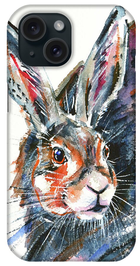 Hare iPhone Case featuring the painting Shy Hare by Zaira Dzhaubaeva