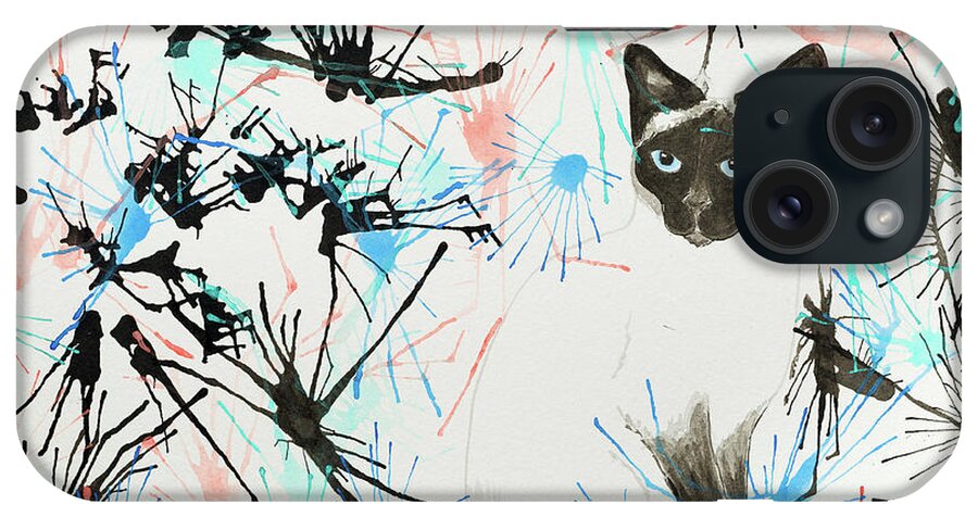 Siamese iPhone Case featuring the painting Siamese cat splatter by Stefanie Forck