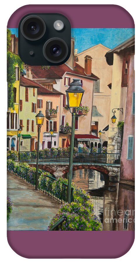 Annecy France Art iPhone Case featuring the painting Side Streets in Annecy by Charlotte Blanchard