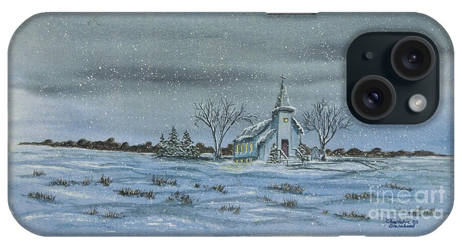 Winter Scene Paintings iPhone Case featuring the painting Silent Night by Charlotte Blanchard