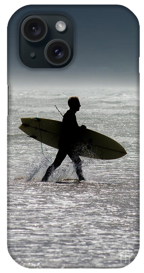 Surfing iPhone Case featuring the photograph Silhouette Surfer at Beach by Andreas Berthold