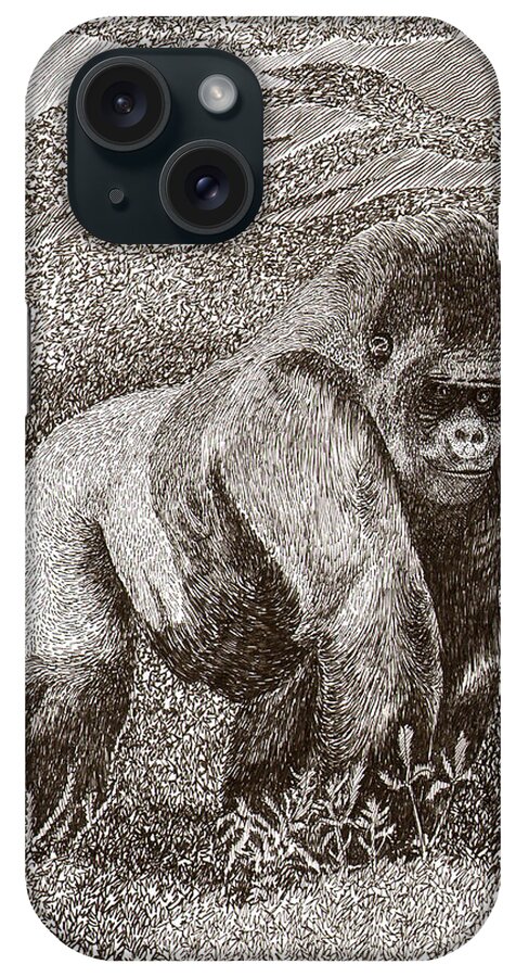Pen & Ink Drawing Of Kumbuka iPhone Case featuring the drawing Gorilla of my dreams by Jack Pumphrey