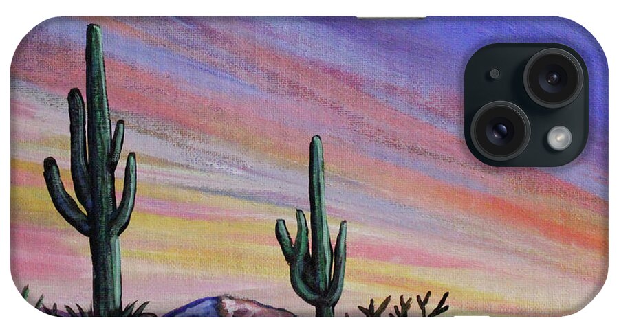 Desert iPhone Case featuring the painting Simple Desert Sunset Three by Lance Headlee