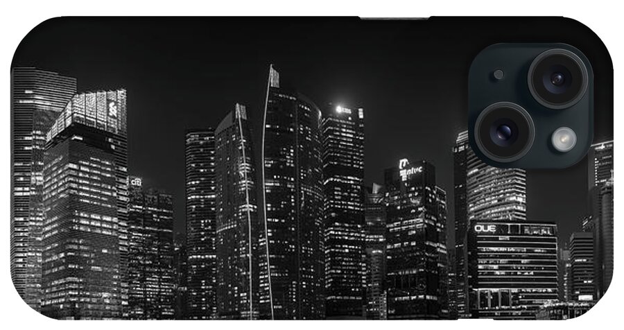 Panorama iPhone Case featuring the photograph Singapore Skyline Panorama Black and White by Rick Deacon