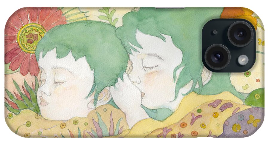 Children iPhone Case featuring the painting Sisters by Fumiyo Yoshikawa