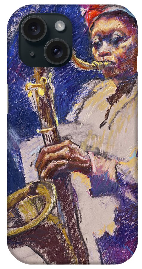 Jazz iPhone Case featuring the painting Sizzlin' Sax by Ellen Dreibelbis