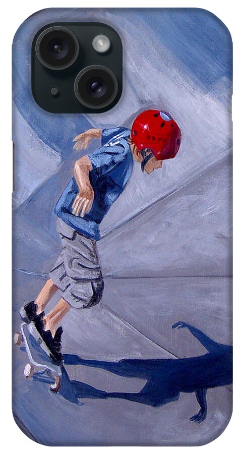 Boy iPhone Case featuring the painting Skateboarding by Quwatha Valentine